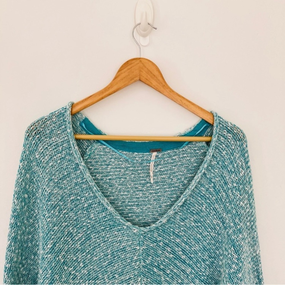 Free People Teal Scoop Neck Slouchy Sweater Dress Blue Turquoise Comfycore - Picture 5 of 13